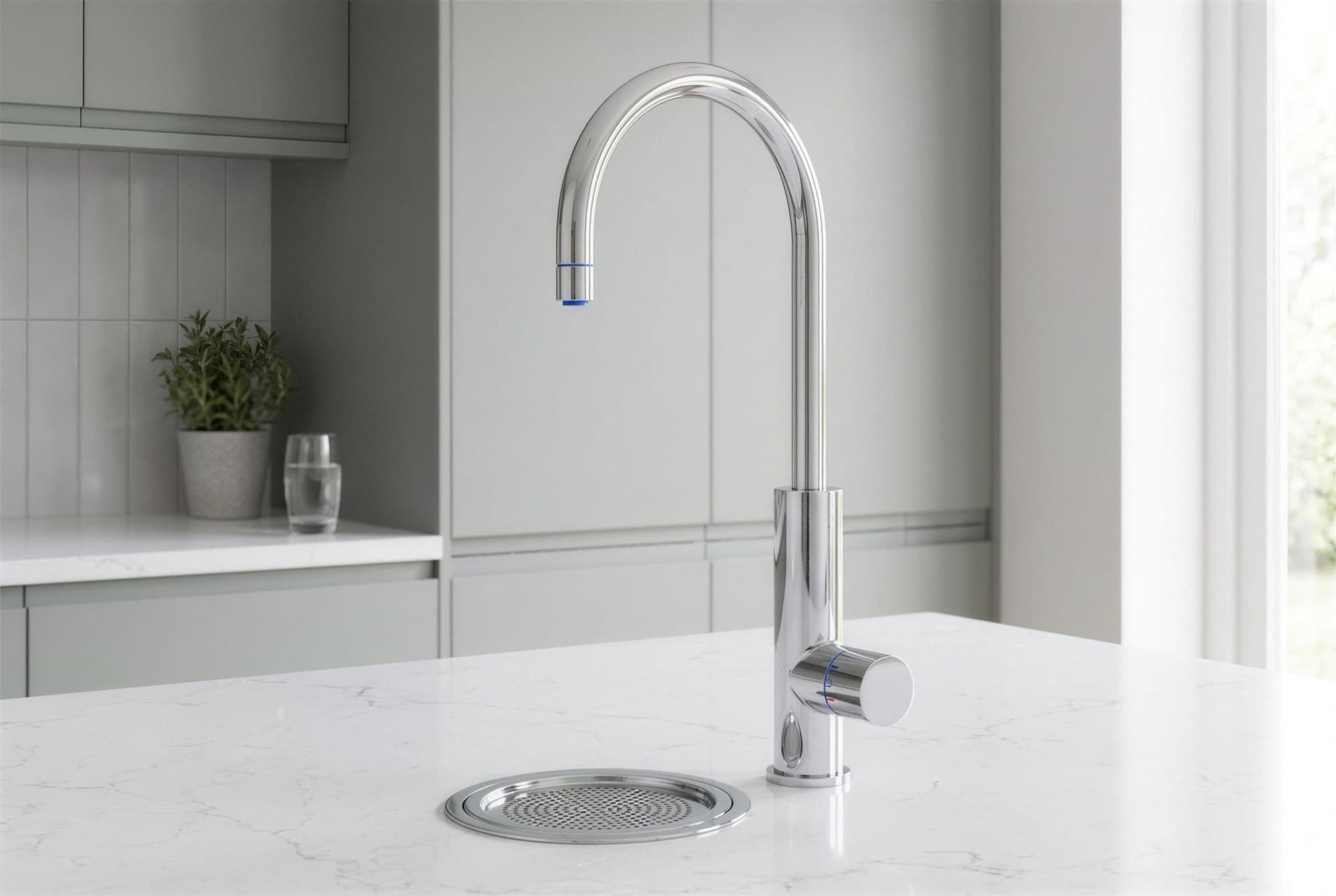 C3 dial tap in chrome on an island worktop